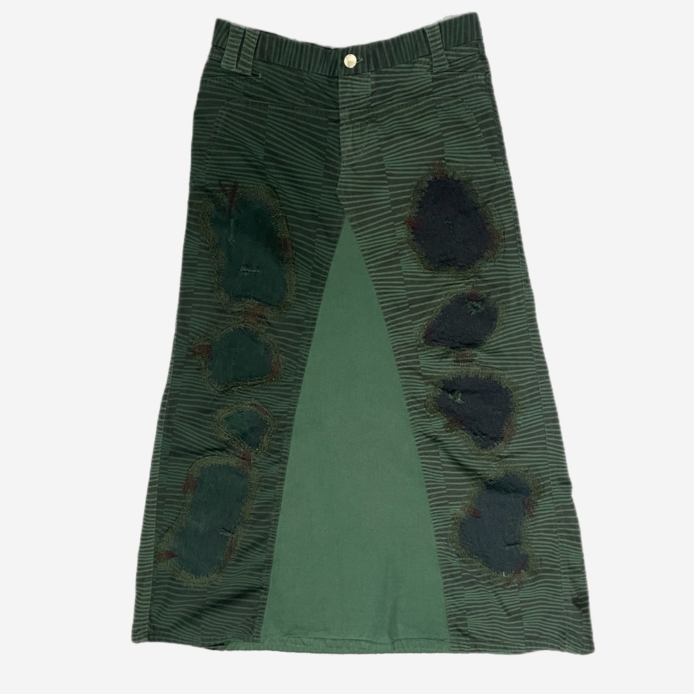 Vintage Y2K Custo Barcelona distressed low rise chino maxi skirt green stripe XS - Picture 6 of 10
